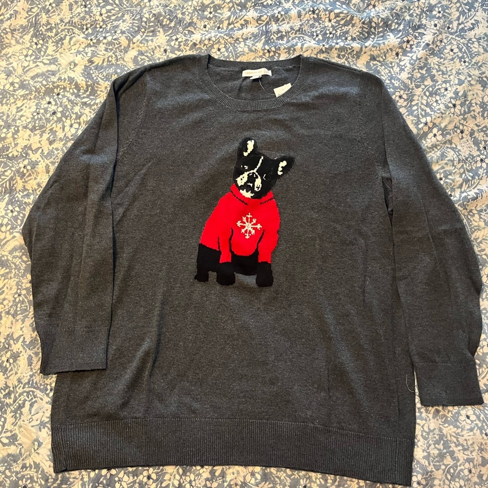 dressbarn Charcoal Sweater with Red Dog Design. Pit -pit 24 in length 27 in